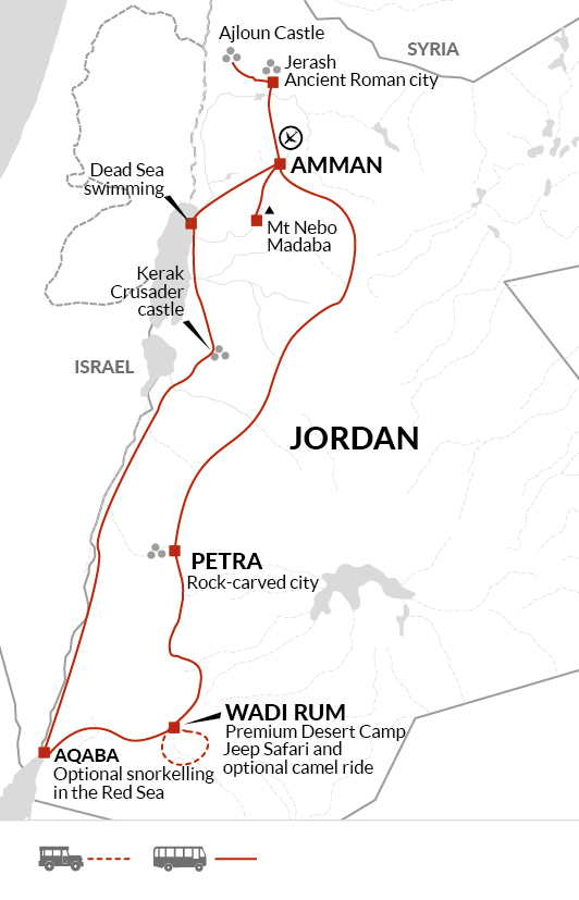 tourhub | Explore! | Treasures of Jordan | Tour Map