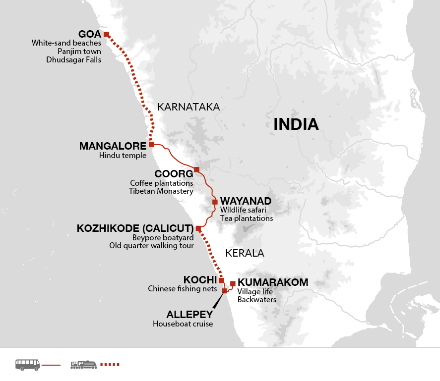 tourhub | Explore! | Upgraded - South India: Kerala to Goa | Tour Map