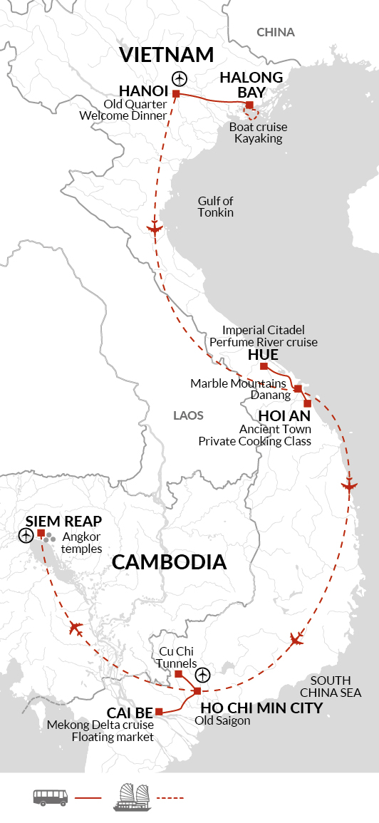 tourhub | Explore! | Upgraded - Vietnam and Angkor | Tour Map