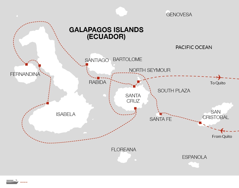 tourhub | Explore! | Galapagos - Central, West & East Islands aboard the Archipel I | Tour Map